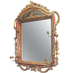 17th c. Italian Painted and Parcel Gilt MIrror with candle arms 