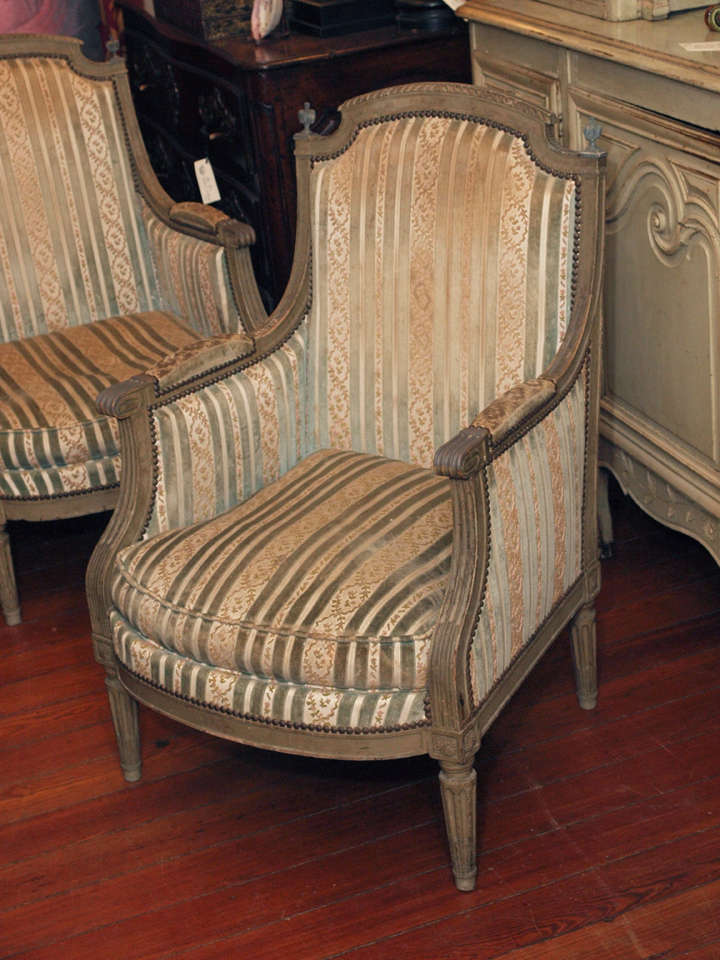French Pair of Period Louis XVI Painted Bergeres