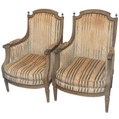 Pair Period Louis XVI Painted Bergeres 4
