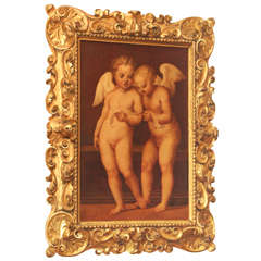 Italian Oil on Canvas of Two Cherub in Period Gilt Frame