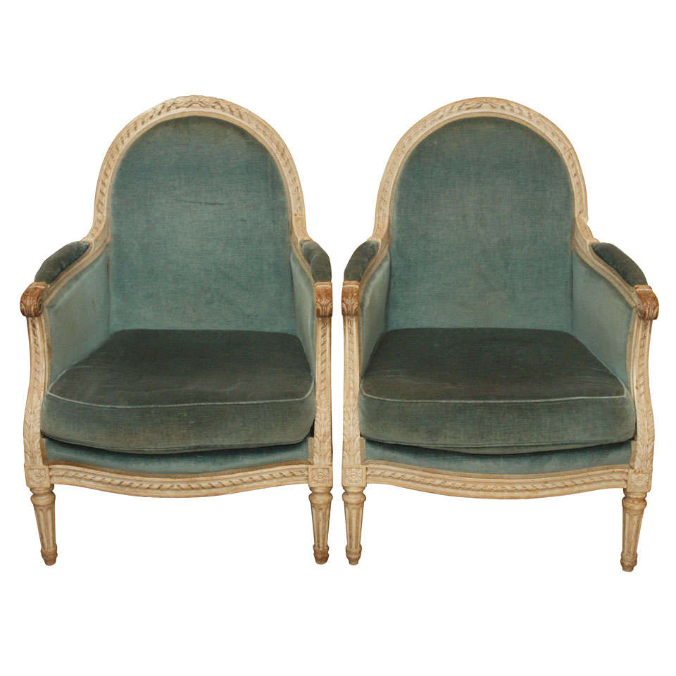 Pair of 19th C Louis XVI Bergeres