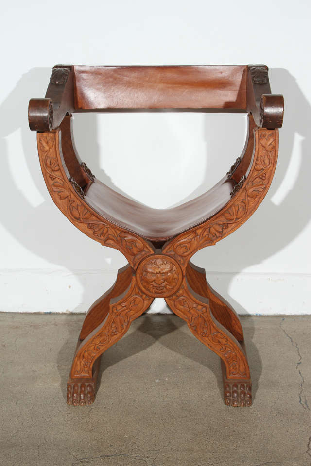 Moorish Italian Savonarola Style Carved Arm Chair