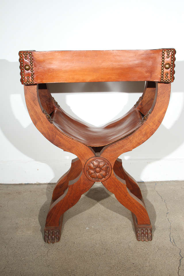 Italian Savonarola Style Carved Arm Chair 2