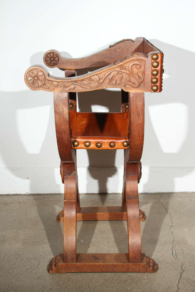Italian Savonarola Style Carved Arm Chair 3