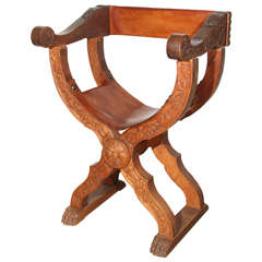 Italian Savonarola Style Carved Arm Chair