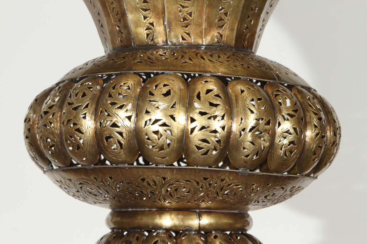 Hand-Carved Brass Moroccan Chandelier in Alberto Pinto Style