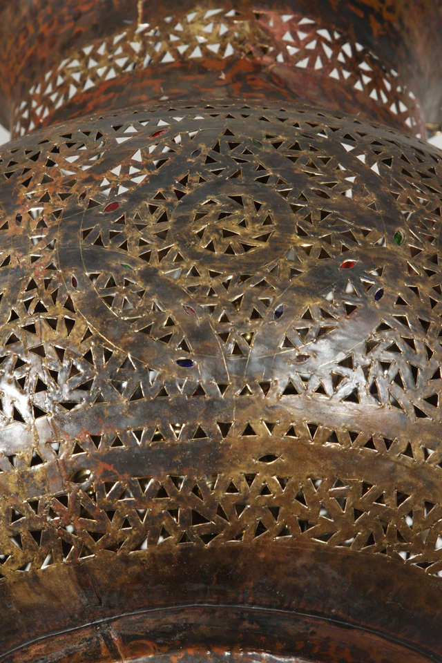 Large Moroccan Brass Hanging Lamp In Good Condition In North Hollywood, CA