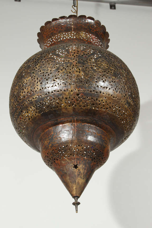 Large Moroccan Brass Hanging Lamp 3