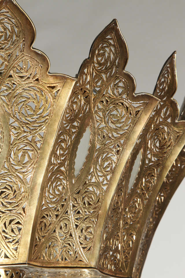 Moorish Large Moroccan Pierced Brass Chandelier