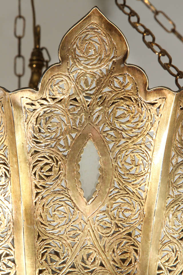 20th Century Large Moroccan Pierced Brass Chandelier