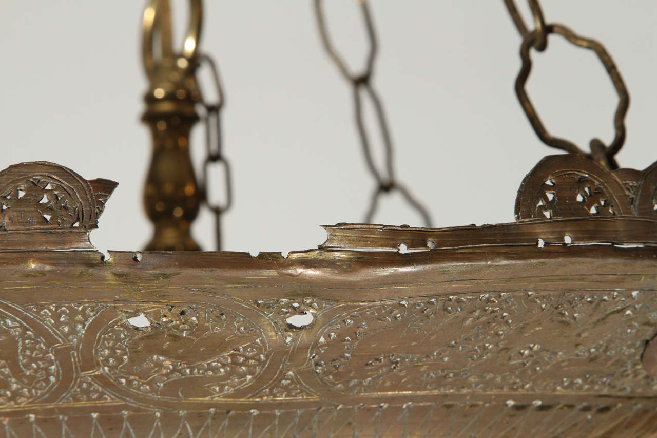 Antique Ottoman Pierced Brass Hanging Mosque Lamp. 2