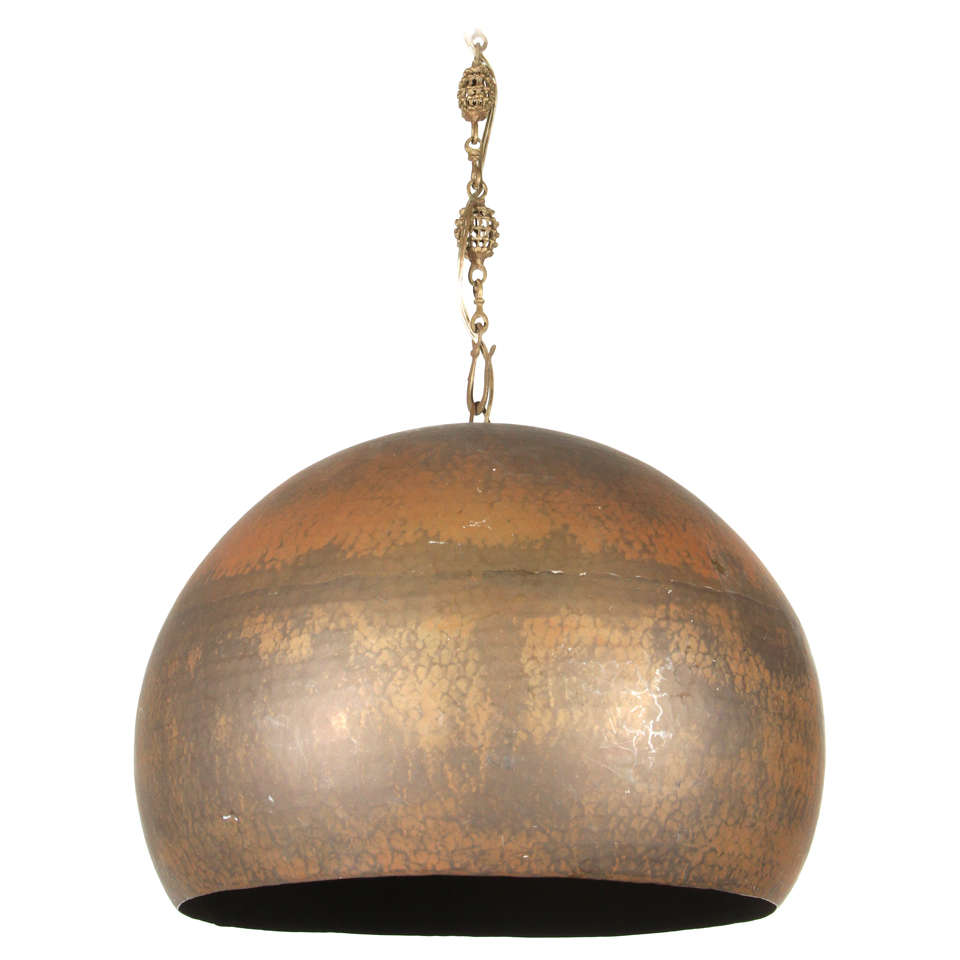 Modernist Mid Century Copper Hammered Pendant Lamp