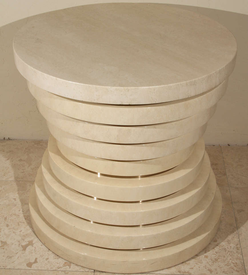 Large Stacked Stone and Brass Side Table 5