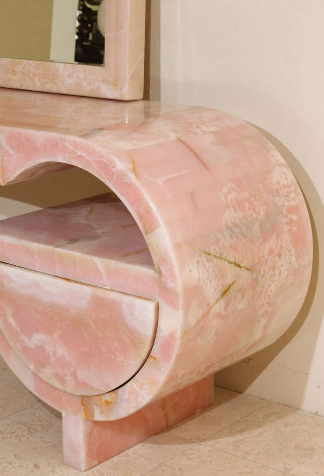 Stunning Art Deco Pink Marble Vanity and Mirror 1