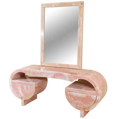 Stunning Art Deco Pink Marble Vanity and Mirror