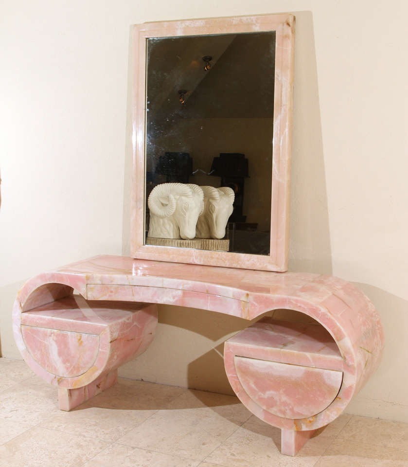 Stunning Art Deco Pink Marble Vanity and Mirror at 1stDibs
