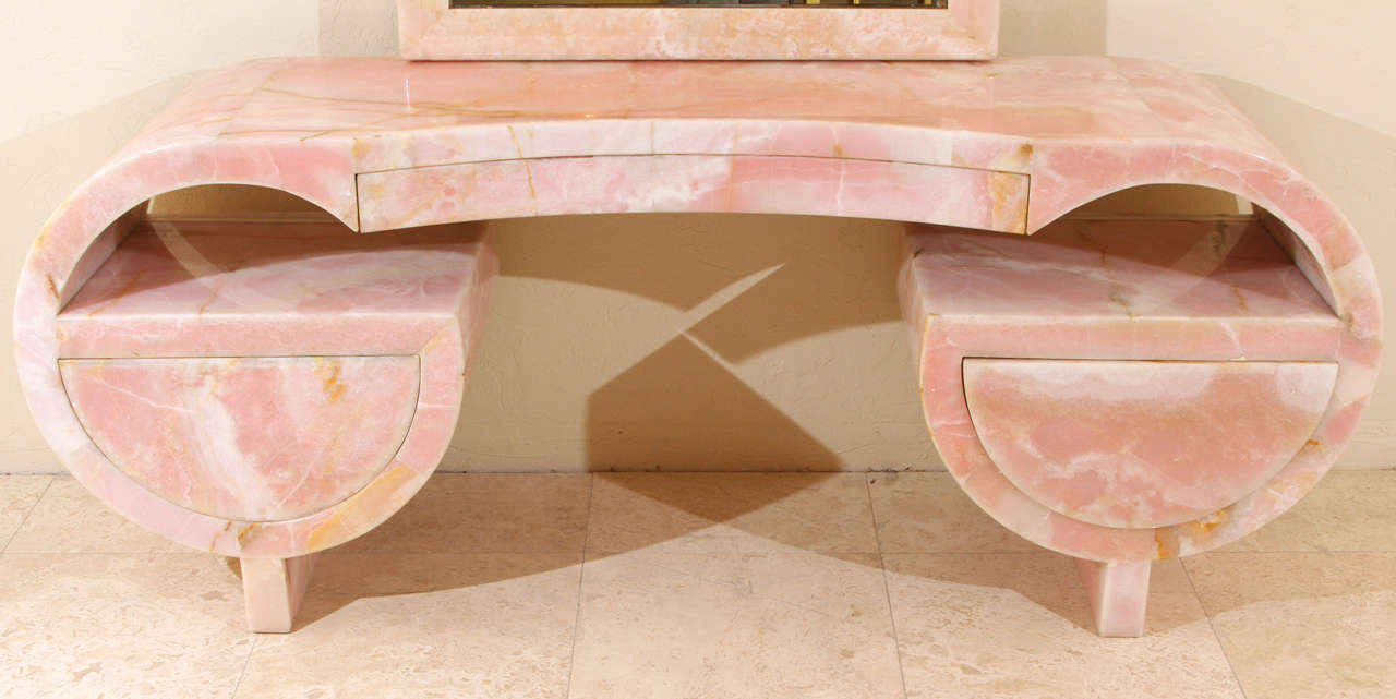 Stunning Art Deco Pink Marble Vanity and Mirror at 1stDibs