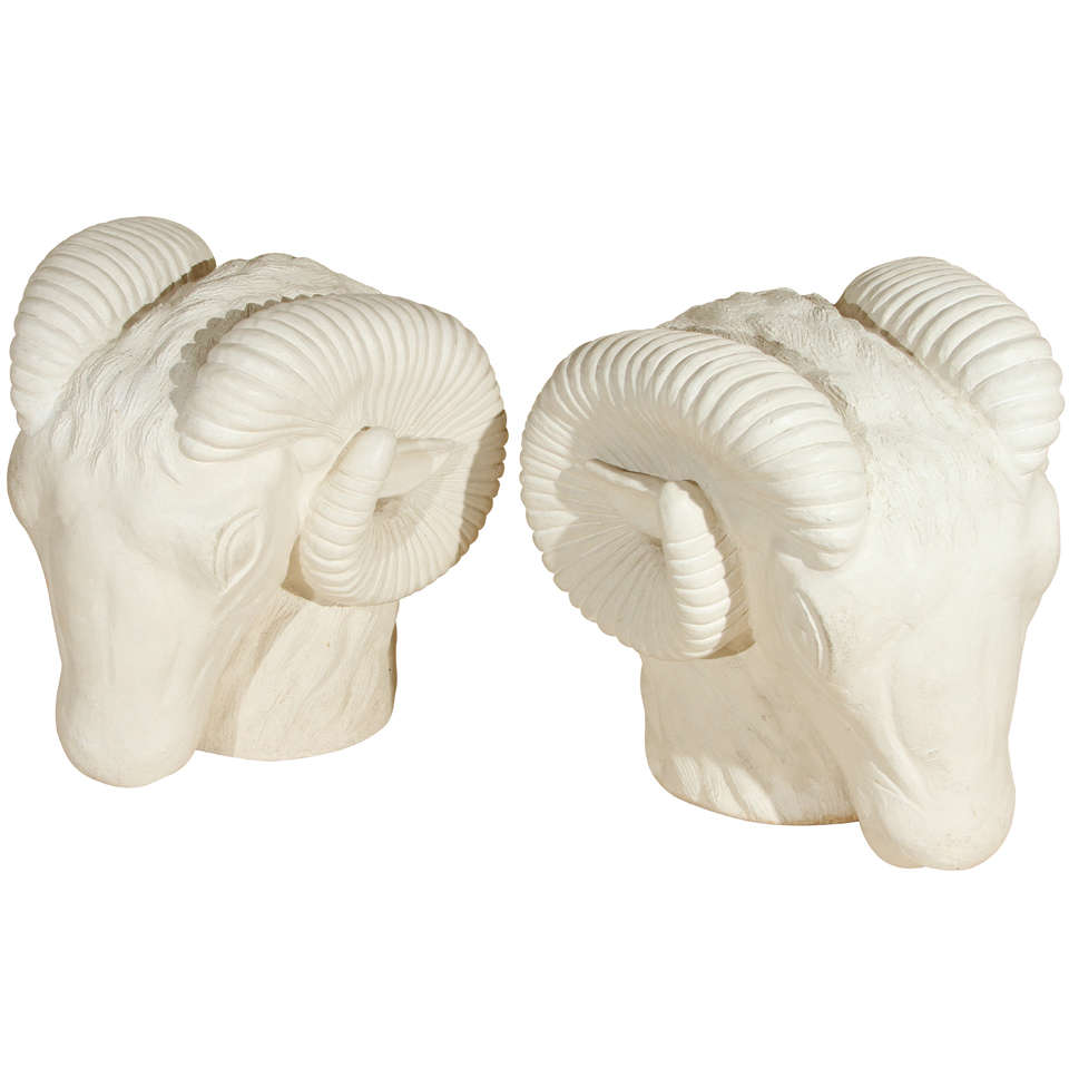 Pair of Large Plaster Rams Heads at 1stDibs