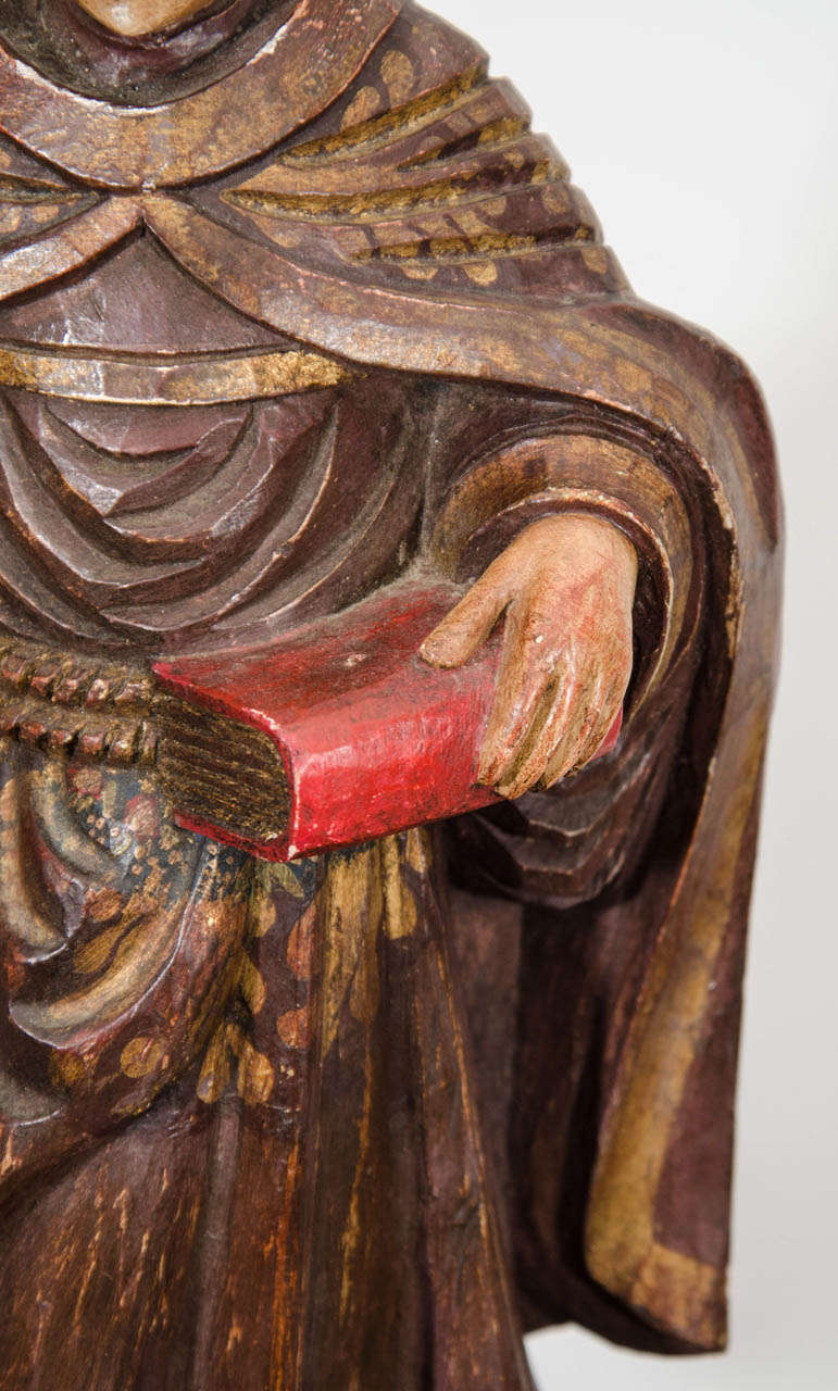 Antique Polychrome Carved Wood Monk Saint For Sale at 1stDibs