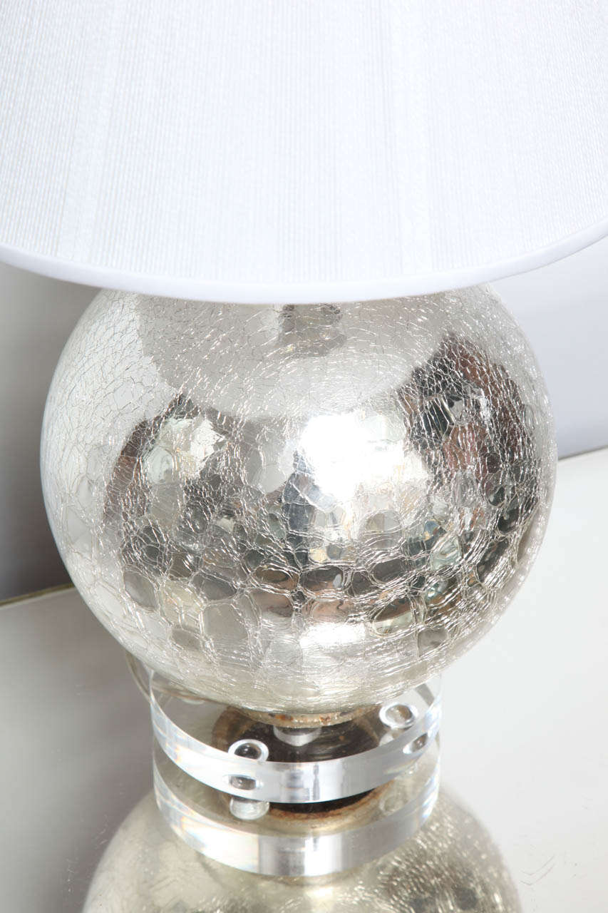Crackle Mercury Glass Globe Lamps In Good Condition In New York, NY