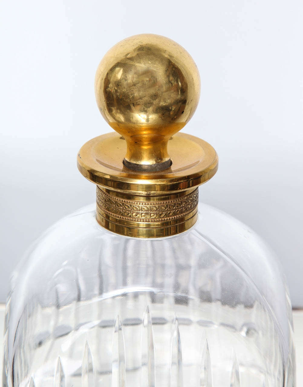 Cut Crystal Decanter with Gilded Stopper and Collar In Excellent Condition In New York, NY