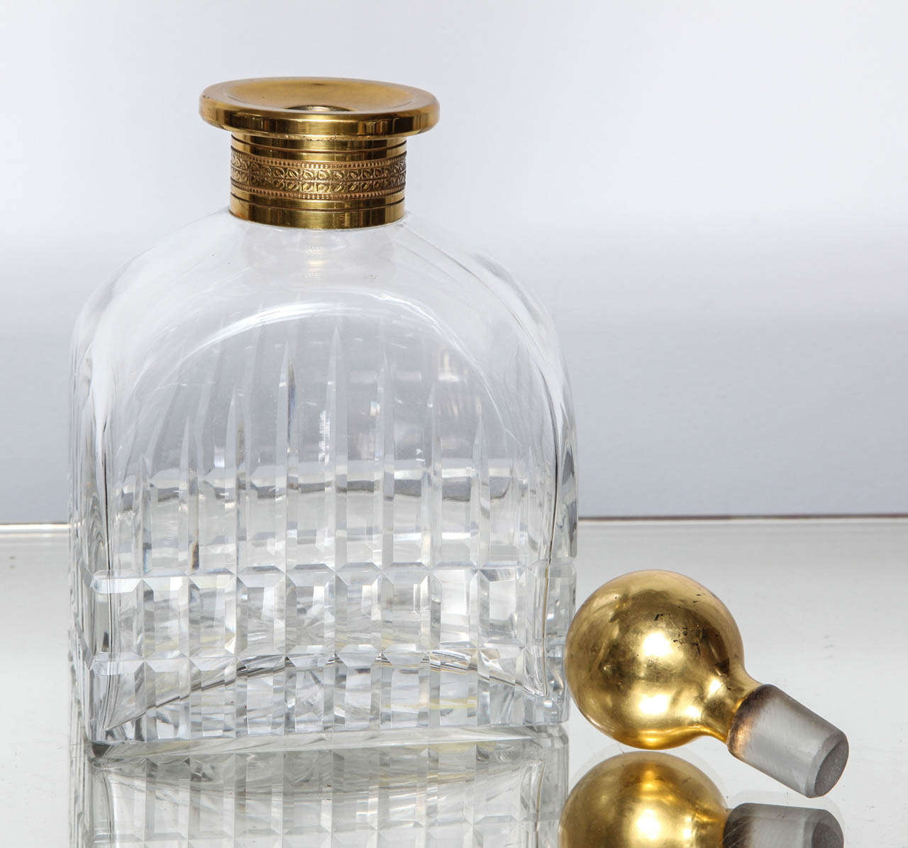 Mid-20th Century Cut Crystal Decanter with Gilded Stopper and Collar