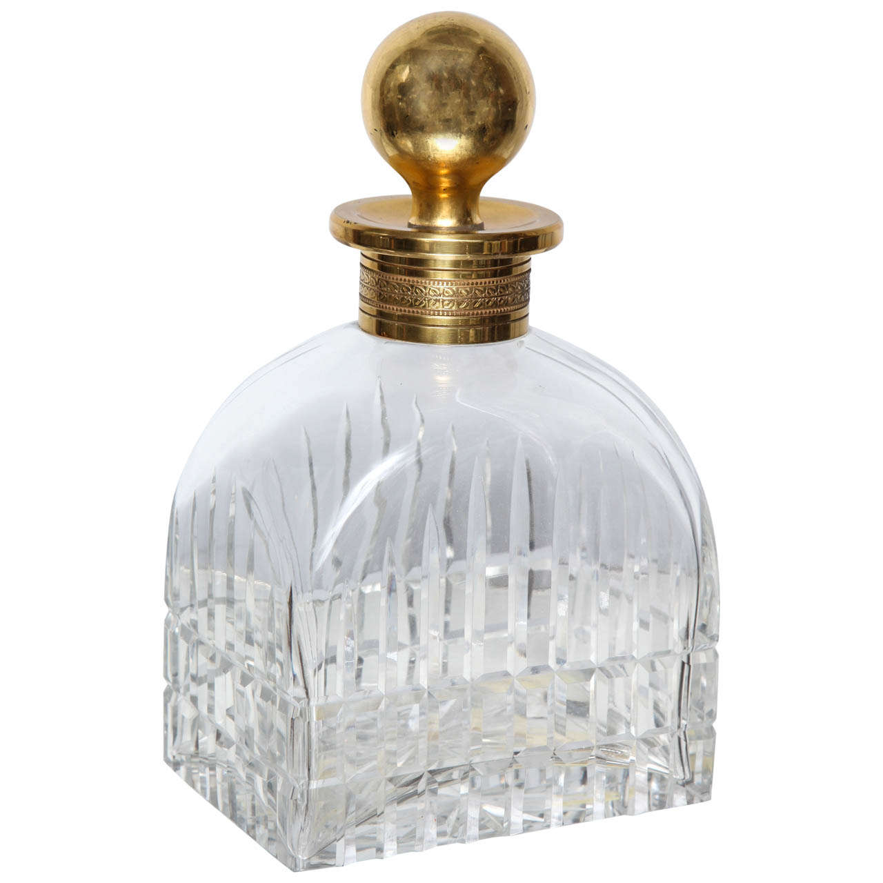 Cut Crystal Decanter with Gilded Stopper and Collar