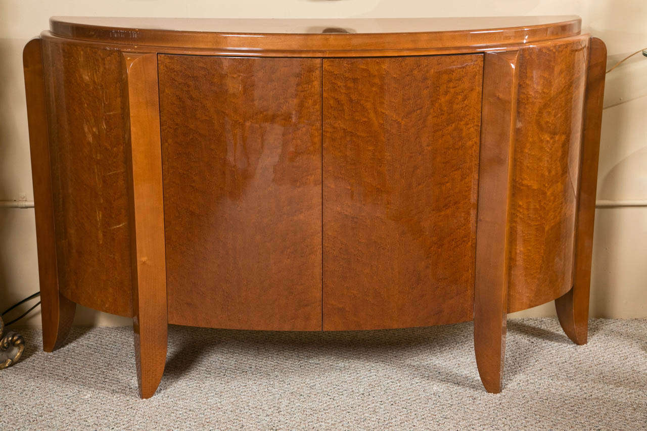 Pair of Contemporary Burlwood Demilune Cabinets