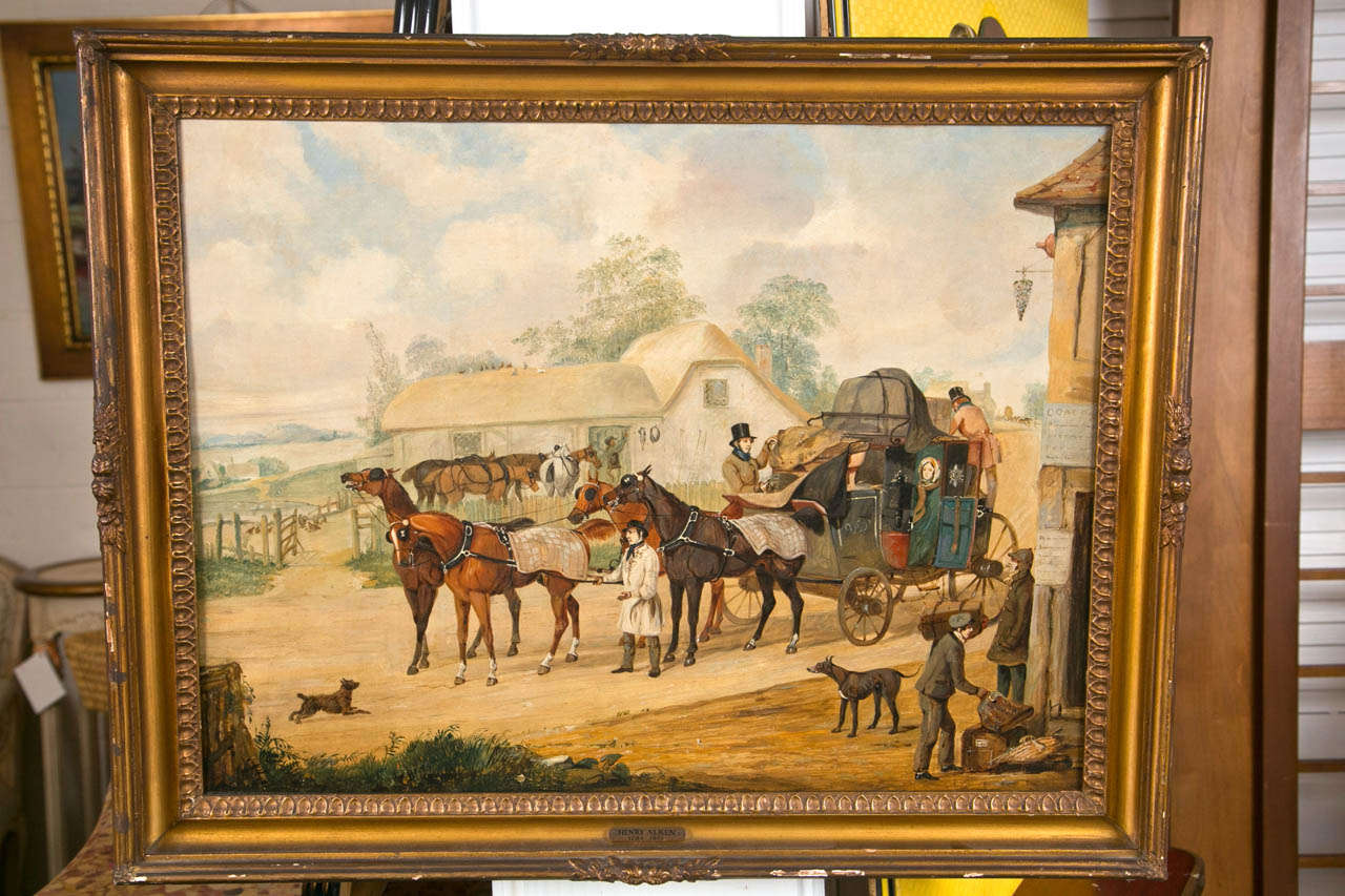 19th Century English Oil on Canvas Coach Scene