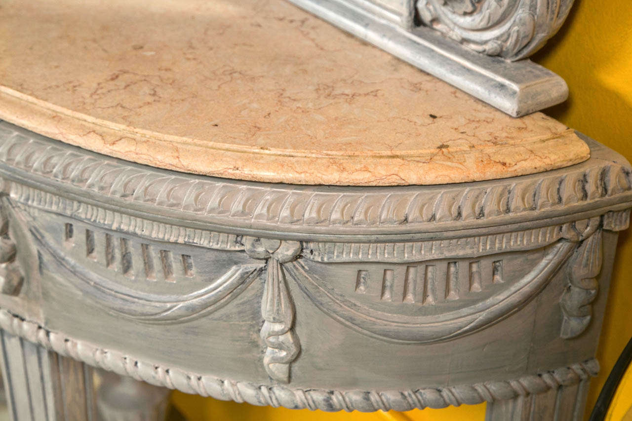 French Swedish Style Paint Decorated Marble-Top Console with Mirror