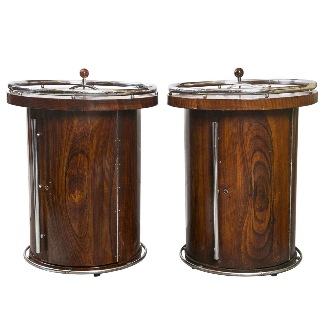 Pair of Art Deco Style Bar Pipe Holder Cabinets End Tables With Chrome Accents