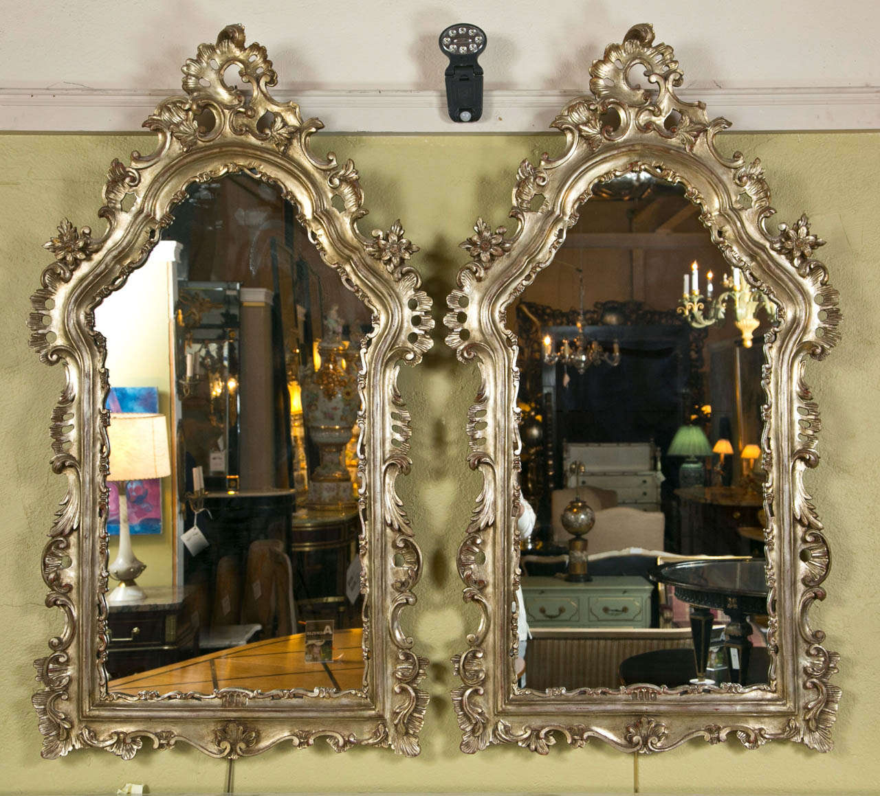 Pair of Rococo Style Distress Painted Mirrors