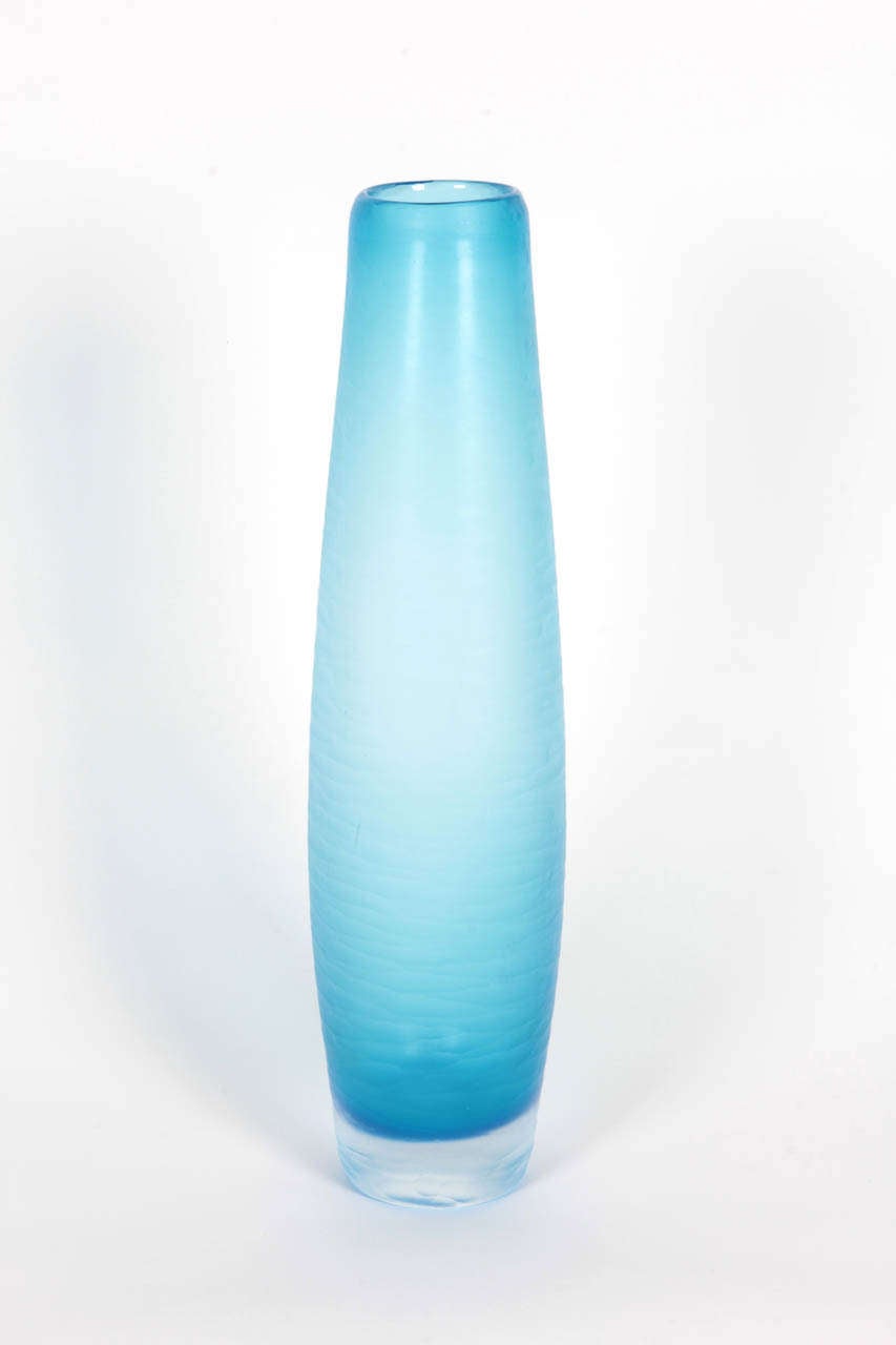 Modern V. Nason Battuto Cut Blue Murano Glass Vase, circa 1980s-1990s For Sale