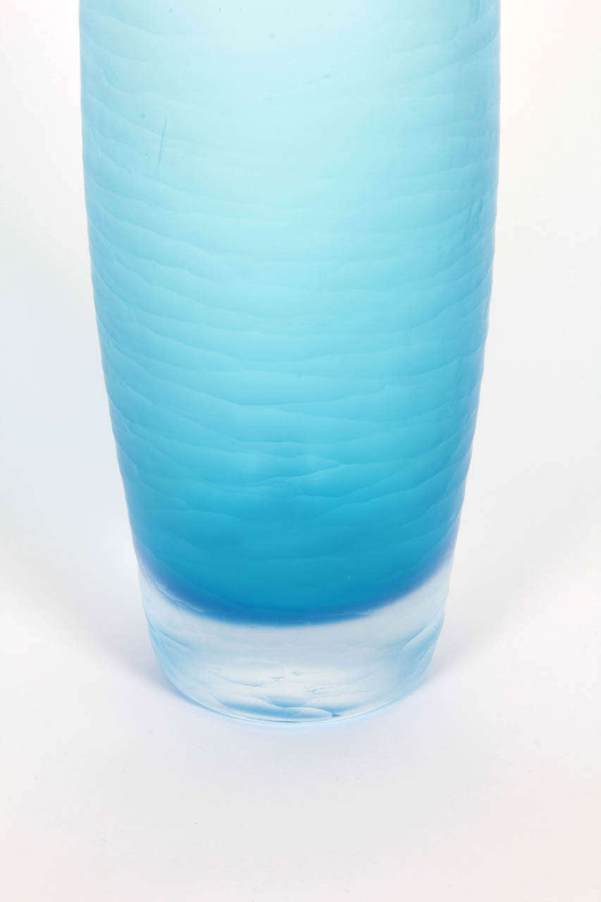 Italian V. Nason Battuto Cut Blue Murano Glass Vase, circa 1980s-1990s For Sale