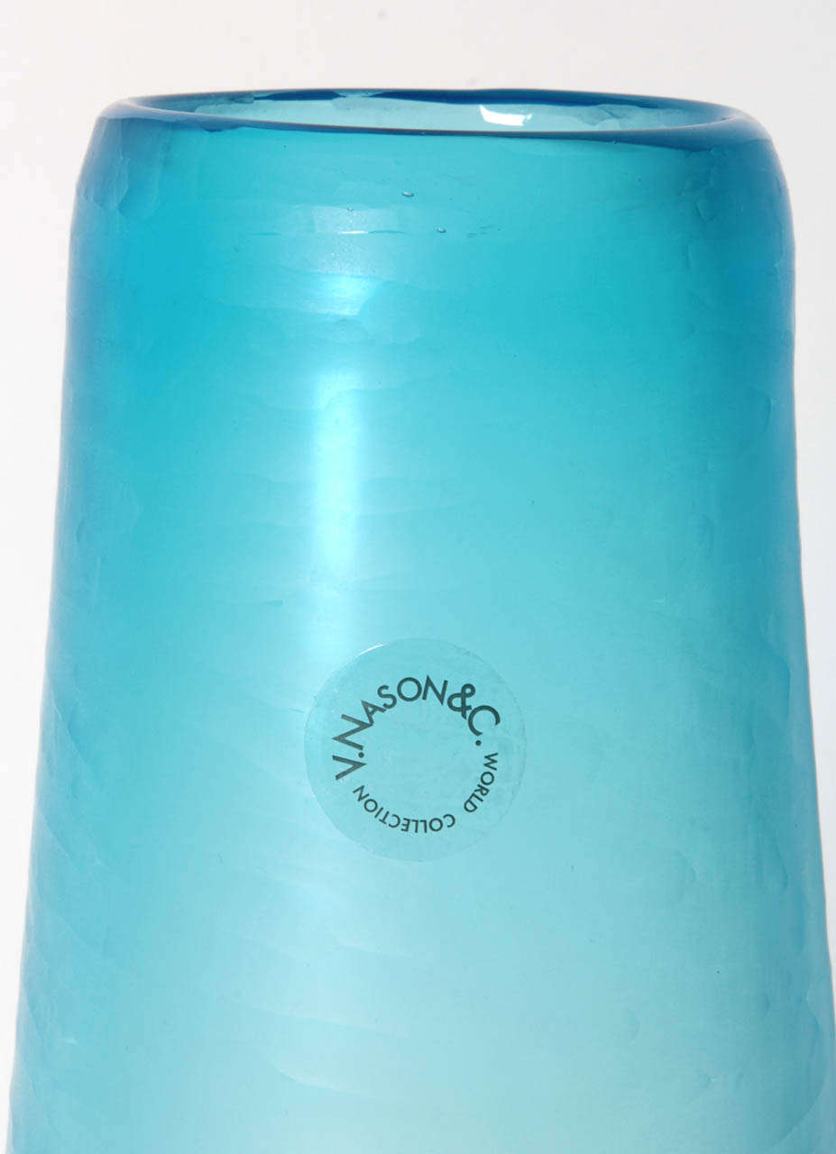 20th Century V. Nason Battuto Cut Blue Murano Glass Vase, circa 1980s-1990s For Sale