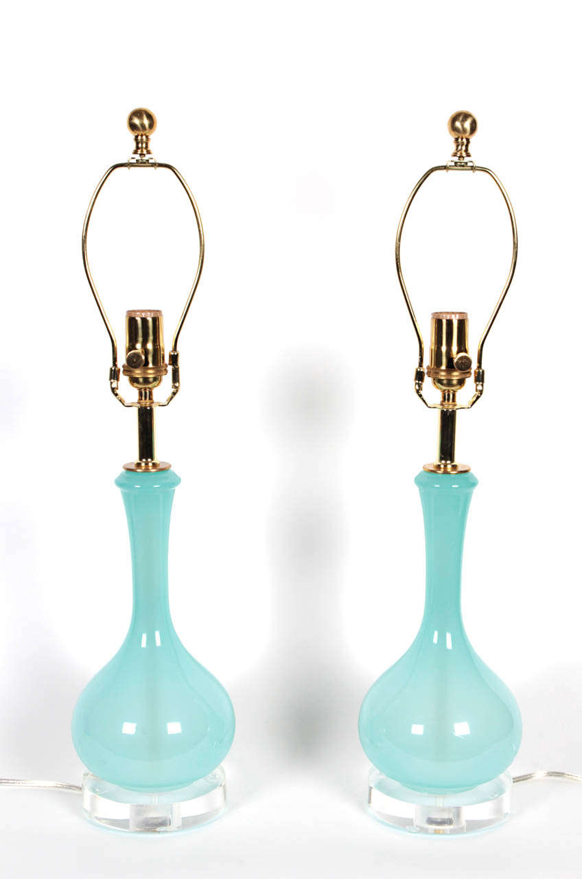 Vintage Murano Blue Opaline Lamps