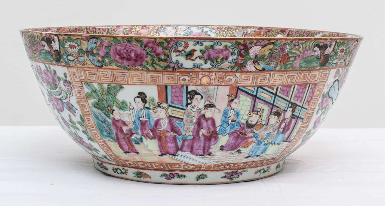 A large porcelain bowl decorated with the classic Rose Medallion Design