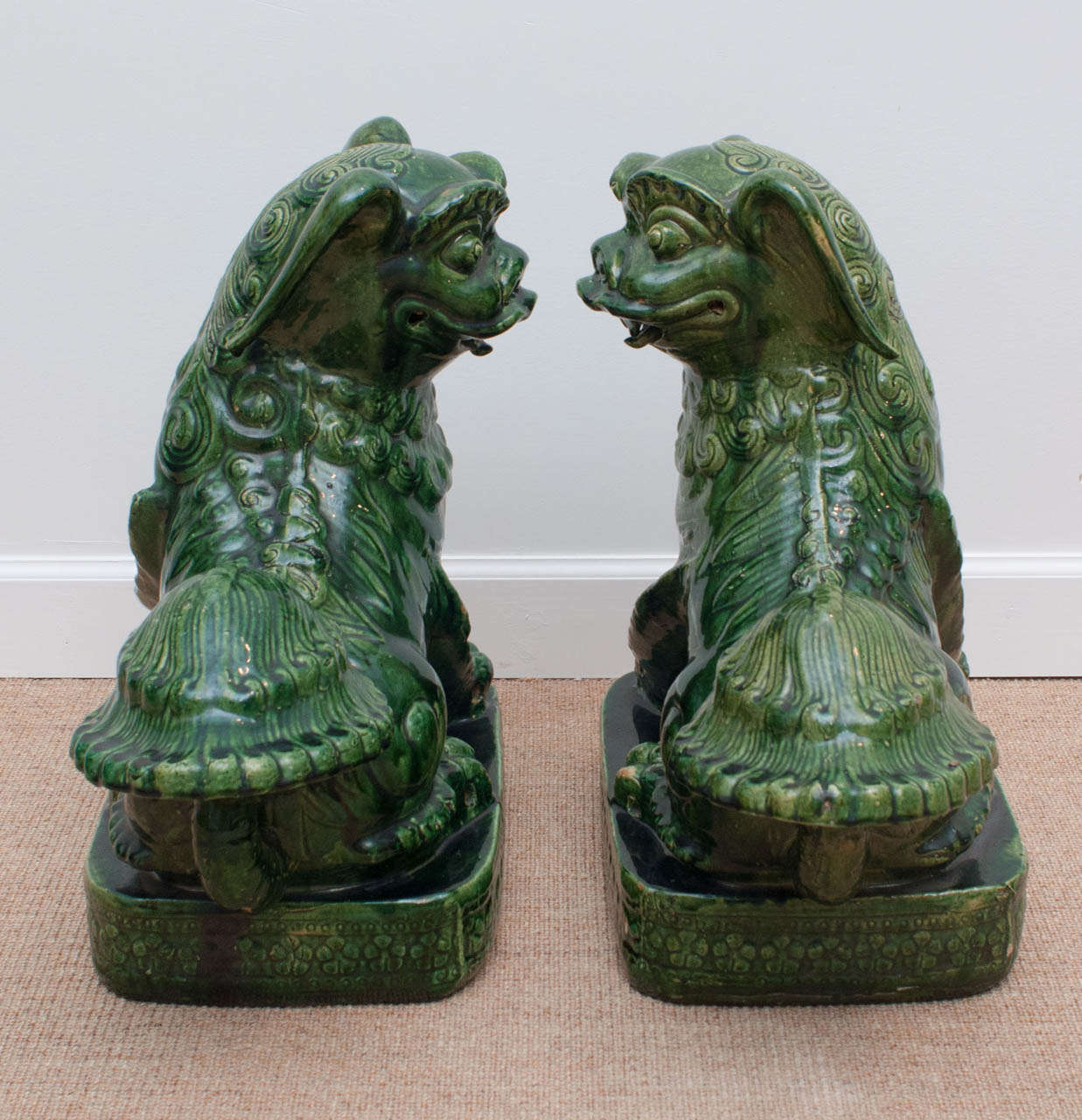 20th Century Large Pair Chinese Pottery Foo Dogs For Sale