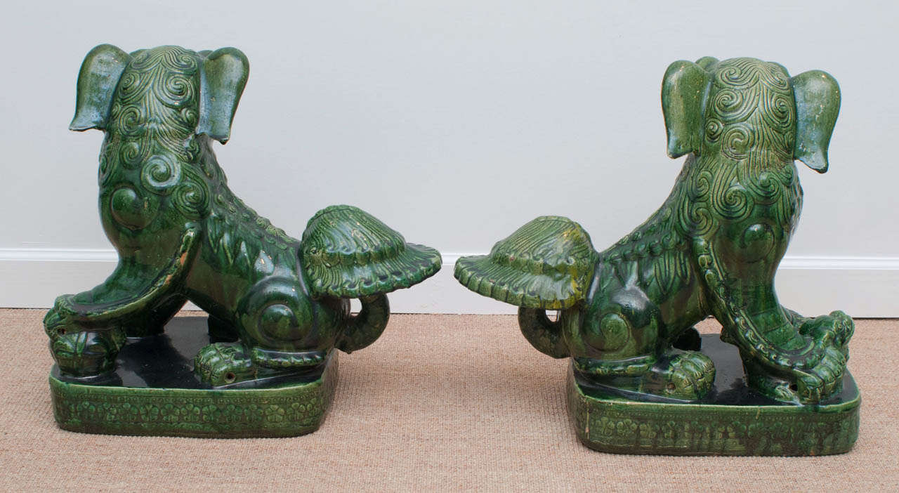 Ceramic Large Pair Chinese Pottery Foo Dogs For Sale