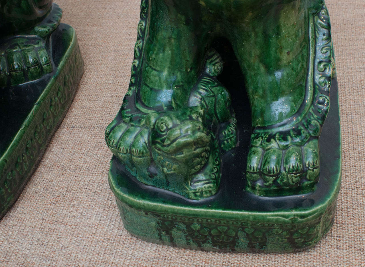 Large Pair Chinese Pottery Foo Dogs For Sale 1