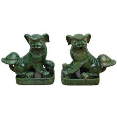 Antique Large Pair Chinese Pottery Foo Dogs
