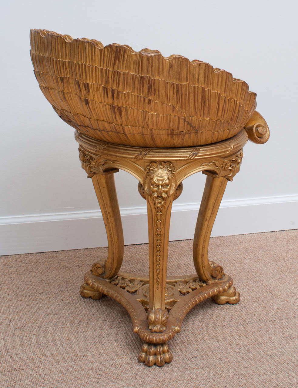 Rococo Revival Imperial Russian Dolphin and Shell Carved Gilt Wood Harp Stool Circa 1900