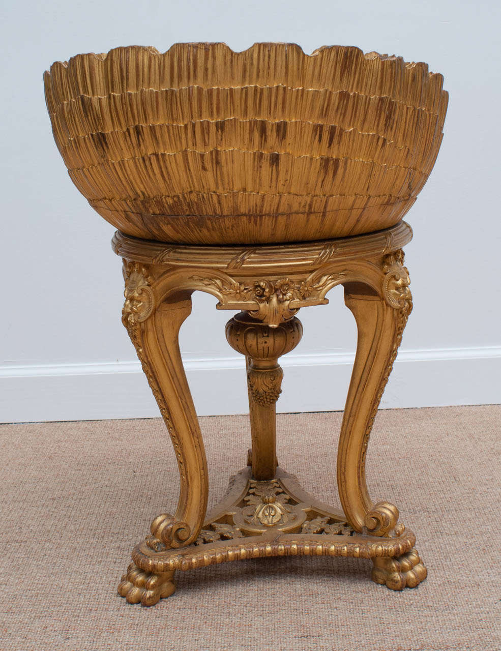 20th Century Imperial Russian Dolphin and Shell Carved Gilt Wood Harp Stool Circa 1900