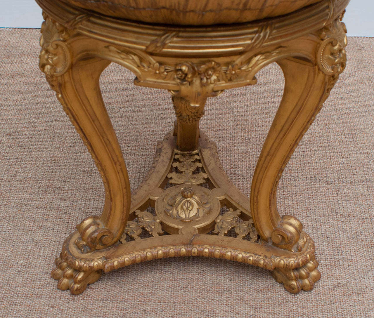 Giltwood Imperial Russian Dolphin and Shell Carved Gilt Wood Harp Stool Circa 1900