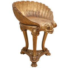 Imperial Russian Dolphin and Shell Carved Gilt Wood Harp Stool Circa 1900