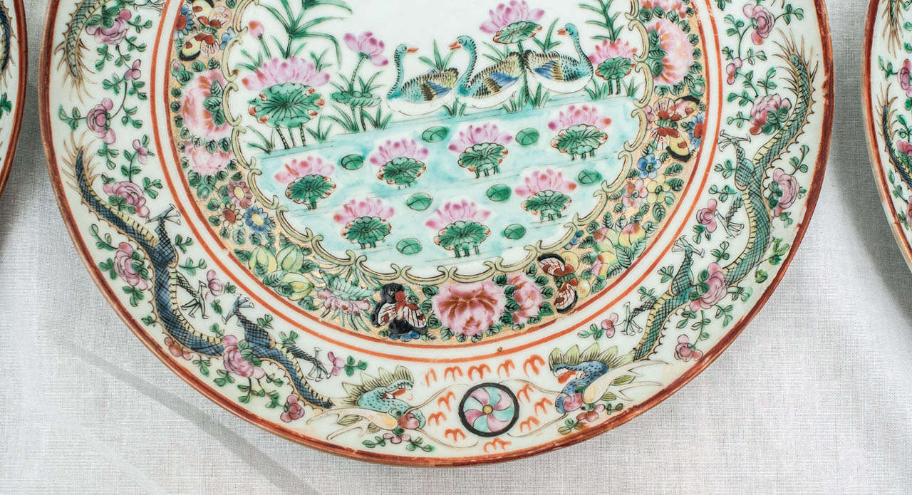Chinese Set of 16 Famille Rose Game Plates For Sale