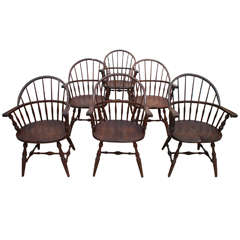 Set of 6 Early 20th c Windsor Arm Chairs