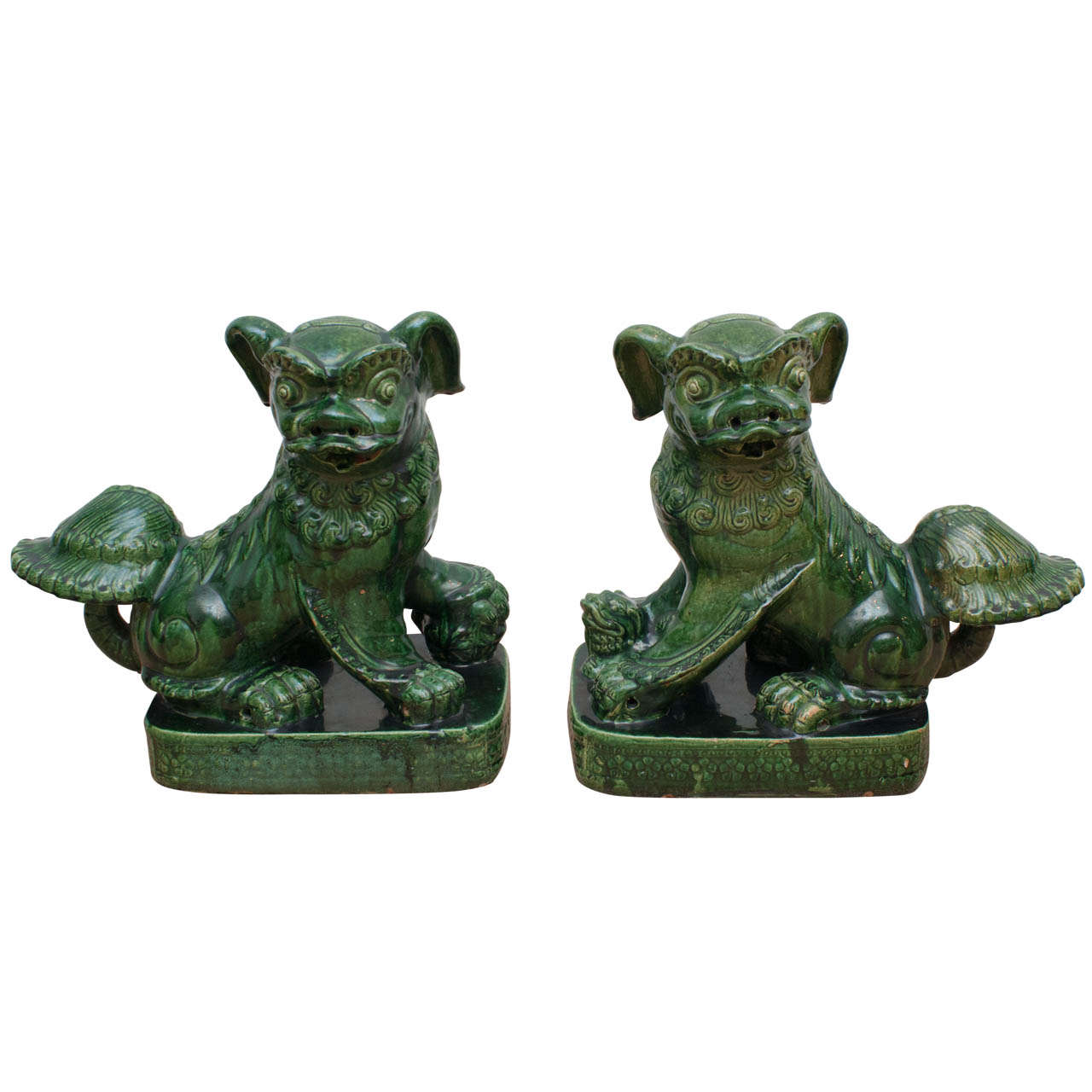 Large Pair Chinese Pottery Foo Dogs For Sale at 1stDibs