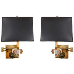 Pair of Brass and Lucite Swing Arm Wall Sconces