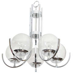 Sculptural Chrome and Crackle Glass Chandelier Sculptural Chrome and Crackle Glass Chandelier